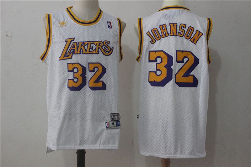 Men Los Angeles Lakers #32 Johnson White Throwback NBA Jerseys